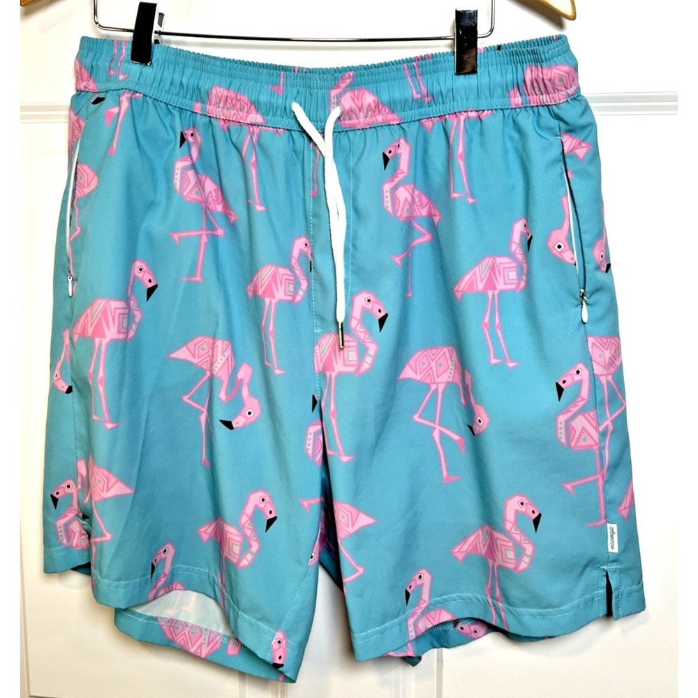 Maamgic Swim Trunks XXL Teal Flamingo Print Zipper‎ Pockets Lined Bathing Suit